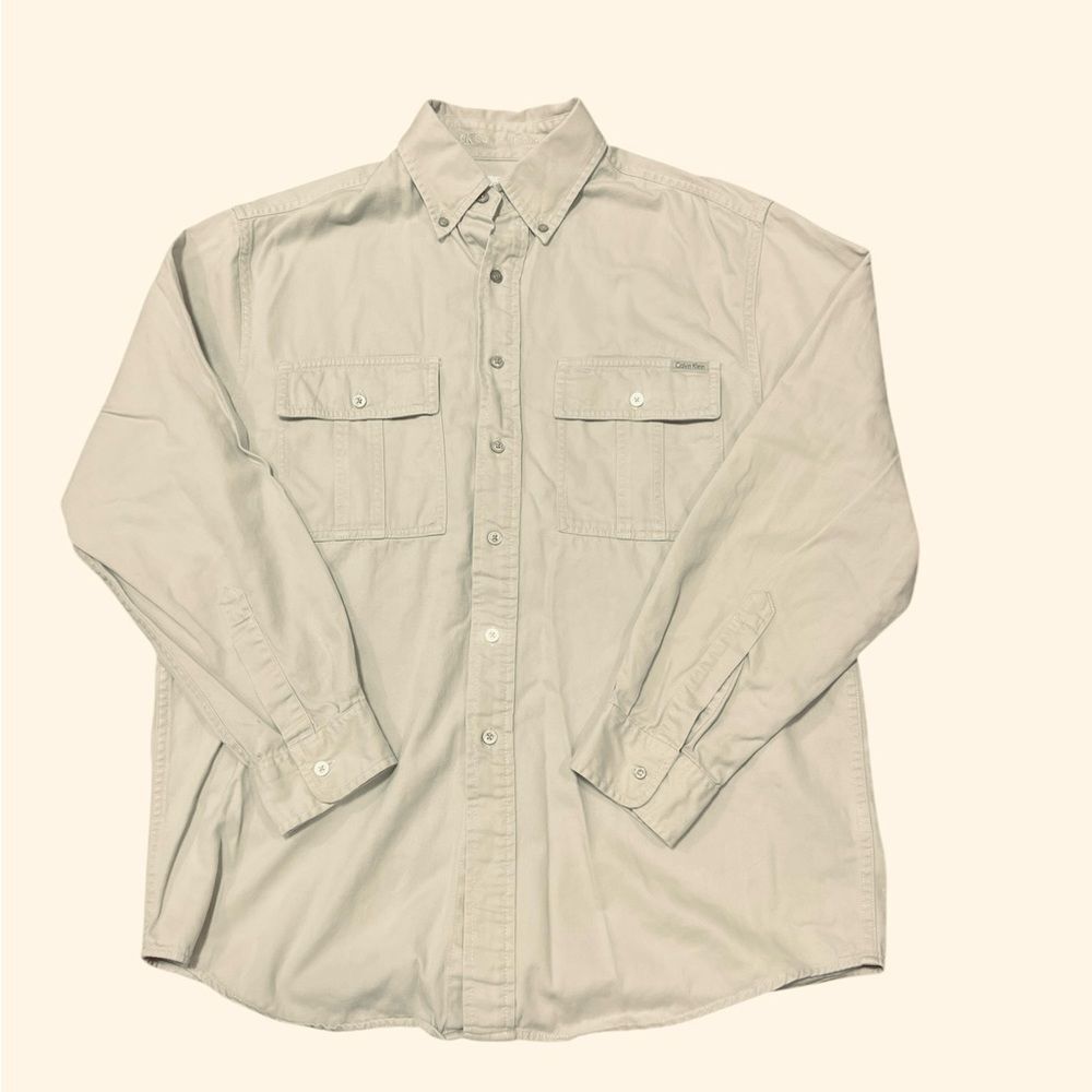 Calvin Klein Tan Casual Button Down Shirt with Pointed Collar